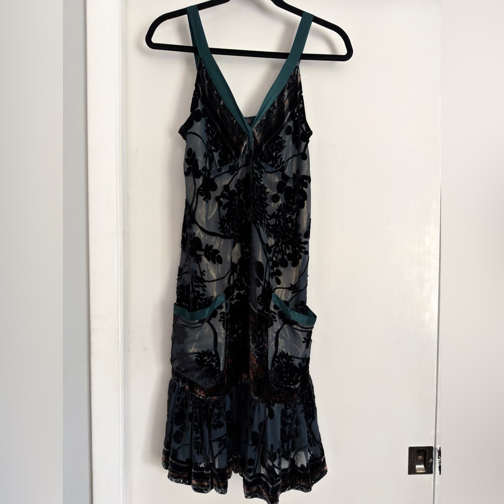 Hale Bob Teal and Black Velvet-Accented Slip